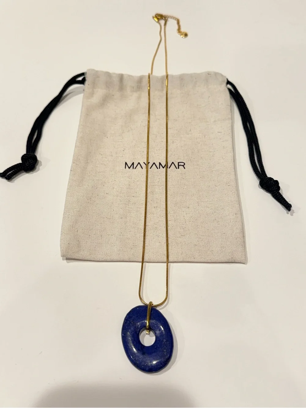 NEW Mayamar Genuine Blue Lapis Lazuli Stone Gold Pendant Necklace Boho